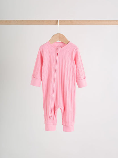 Pink/Yellow Baby Sleepsuits 3 Pack (0mths-3yrs) image 7