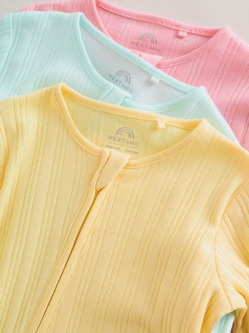 Pink/Yellow Baby Sleepsuits 3 Pack (0mths-3yrs) image 1