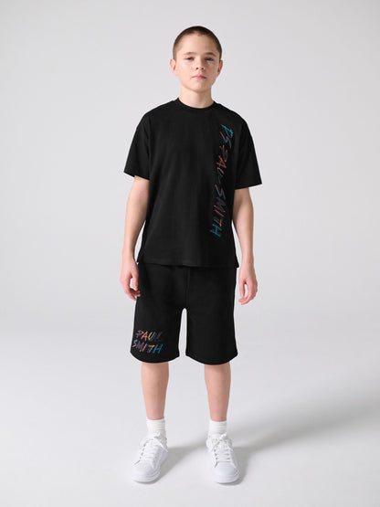 Dsiney Kidz - Paul Smith Junior Black Graphic T-Shirt and Shorts Set image 2