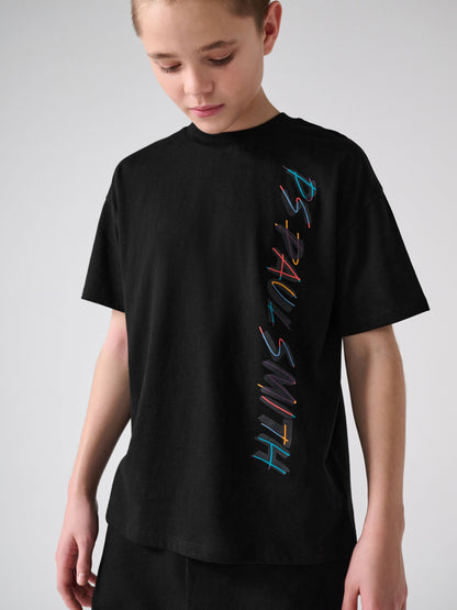 Dsiney Kidz - Paul Smith Junior Black Graphic T-Shirt and Shorts Set image 3