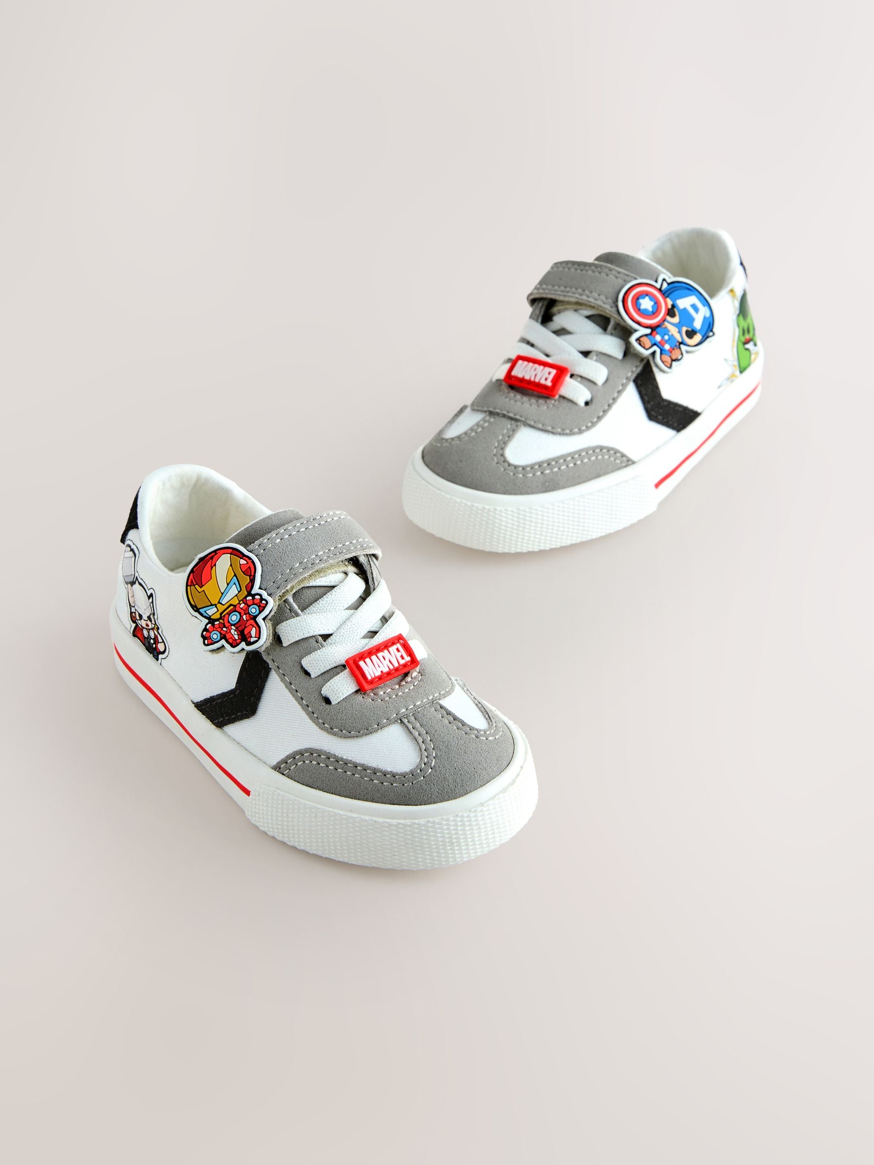 White/Black Wide Fit (G) Marvel Touch Fastening Elastic Lace Trainers image 4