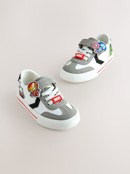 White/Black Wide Fit (G) Marvel Touch Fastening Elastic Lace Trainers image 4