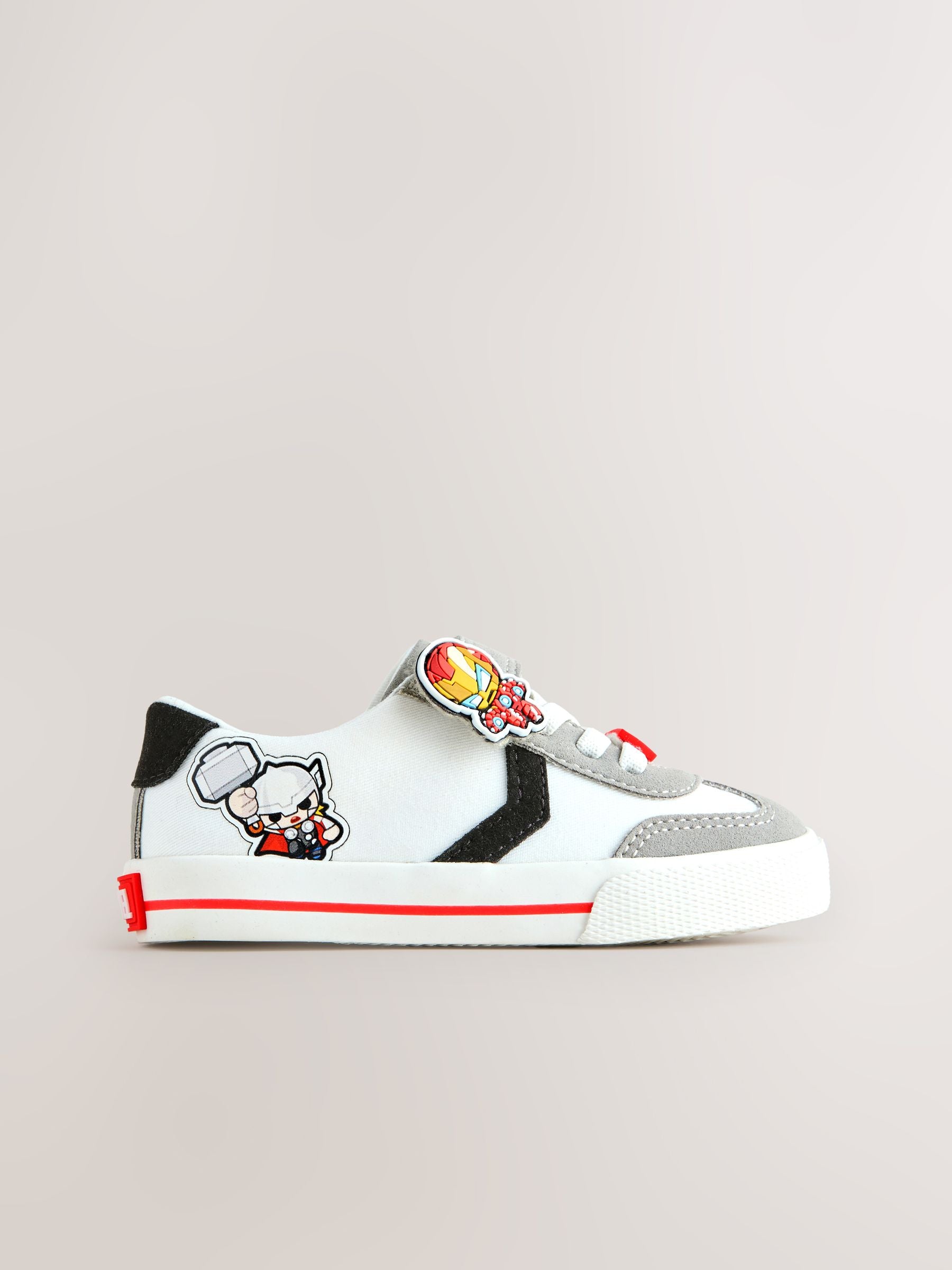 White/Black Wide Fit (G) Marvel Touch Fastening Elastic Lace Trainers image 5