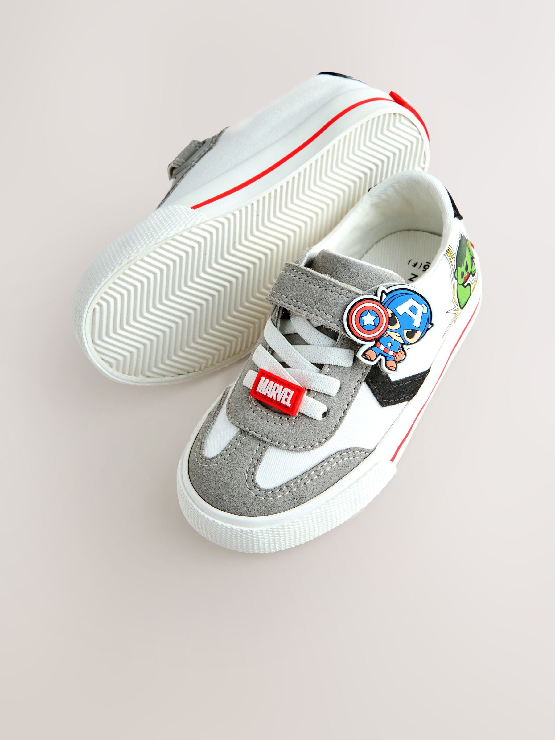 White/Black Wide Fit (G) Marvel Touch Fastening Elastic Lace Trainers image 6