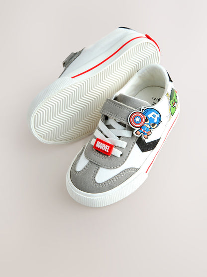 White/Black Wide Fit (G) Marvel Touch Fastening Elastic Lace Trainers image 6