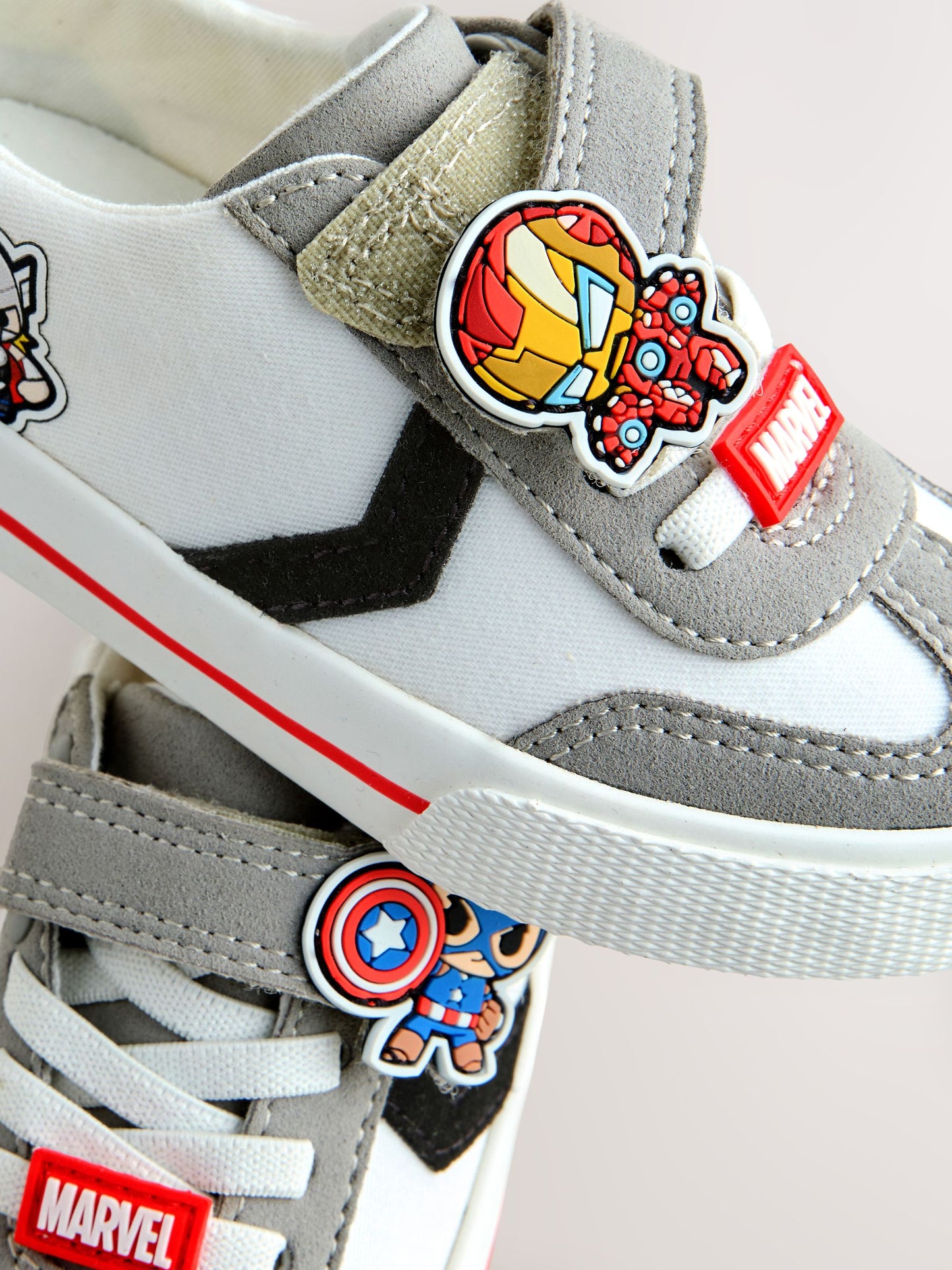 White/Black Wide Fit (G) Marvel Touch Fastening Elastic Lace Trainers image 7