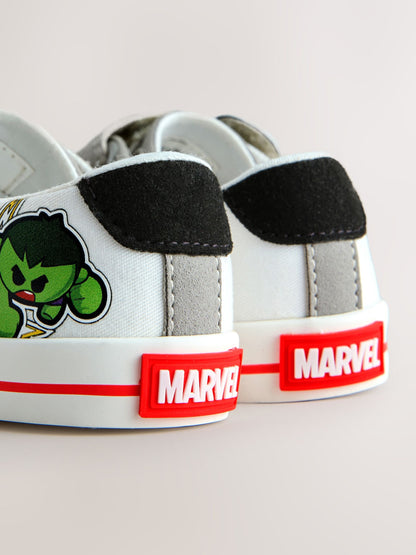 White/Black Wide Fit (G) Marvel Touch Fastening Elastic Lace Trainers image 8