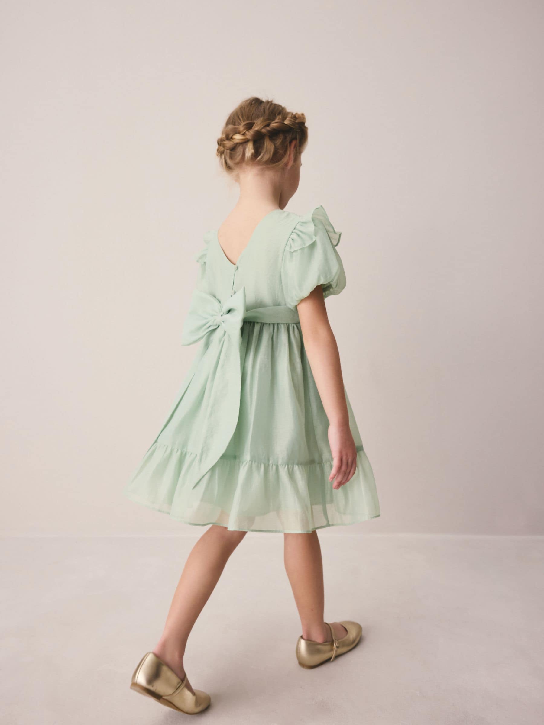 Laura Ashley Green Bow Back Flower Bridemaid Dress image 4