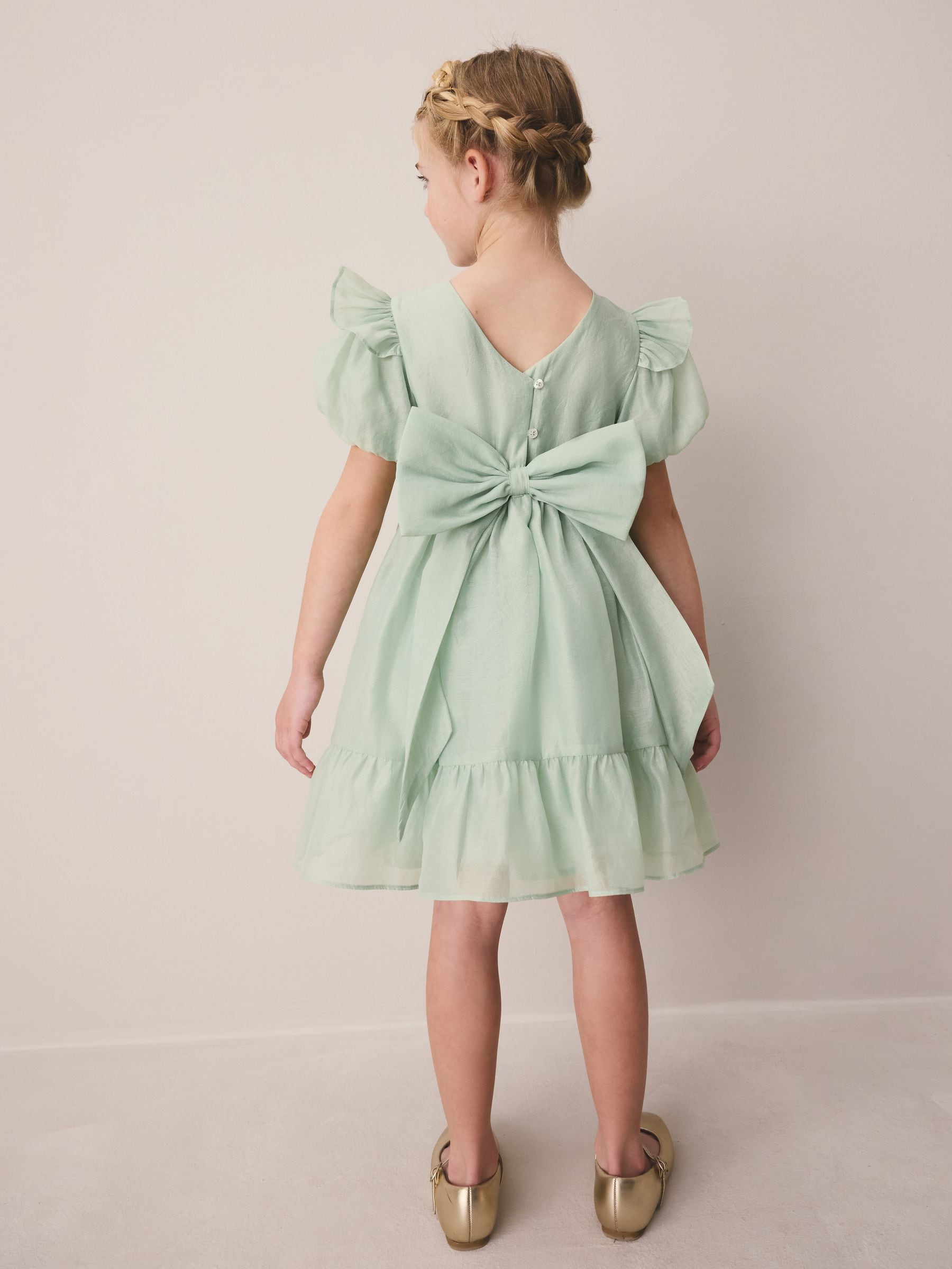 Laura Ashley Green Bow Back Flower Bridemaid Dress image 5
