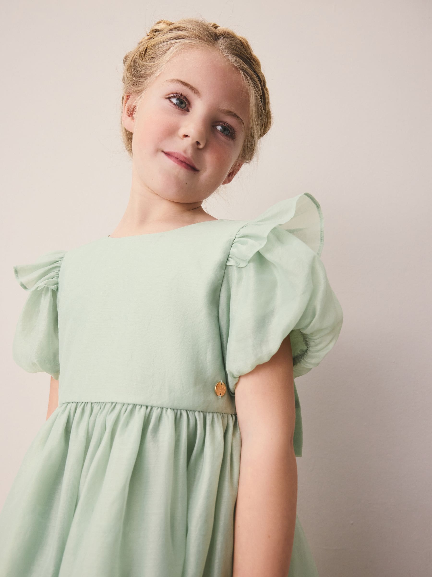 Laura Ashley Green Bow Back Flower Bridemaid Dress image 6