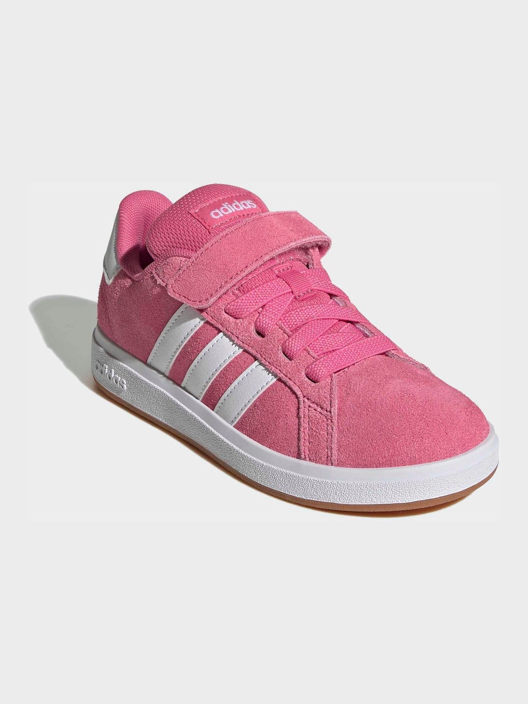 adidas Pink Grand Court 00s Suede Elastic Lace Kids Trainers image 1