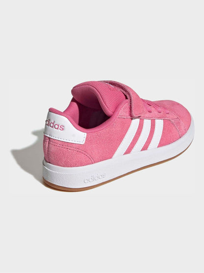 adidas Pink Grand Court 00s Suede Elastic Lace Kids Trainers image 2