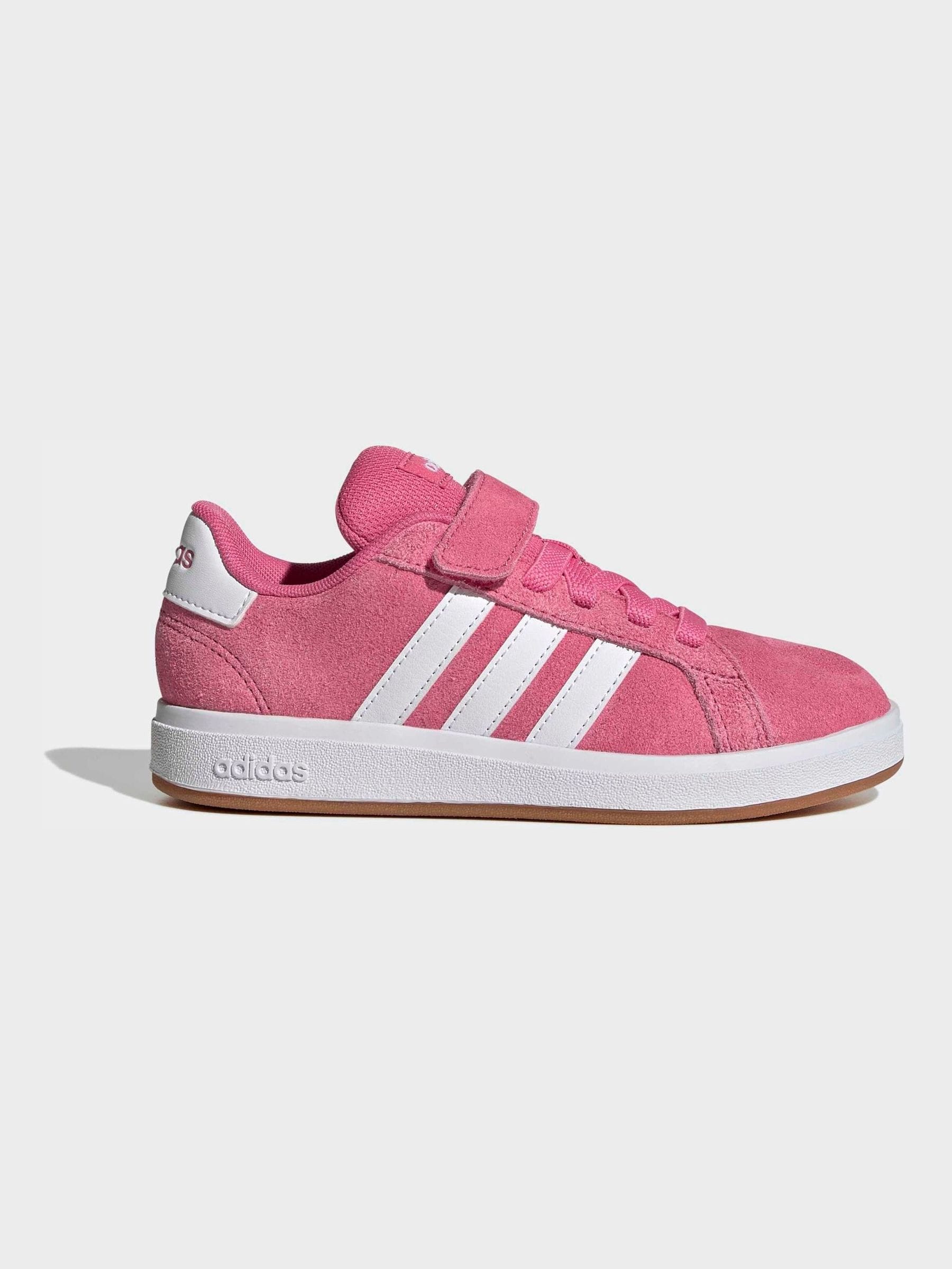 adidas Pink Grand Court 00s Suede Elastic Lace Kids Trainers image 3