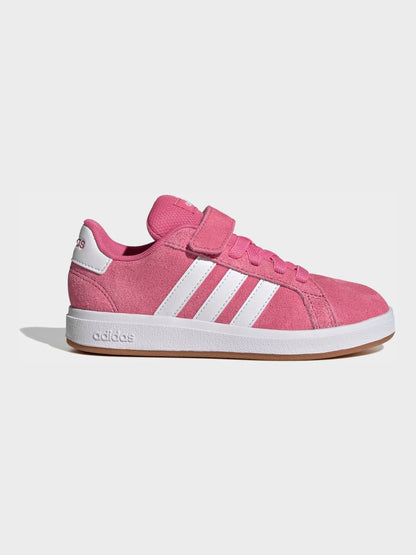 adidas Pink Grand Court 00s Suede Elastic Lace Kids Trainers image 3