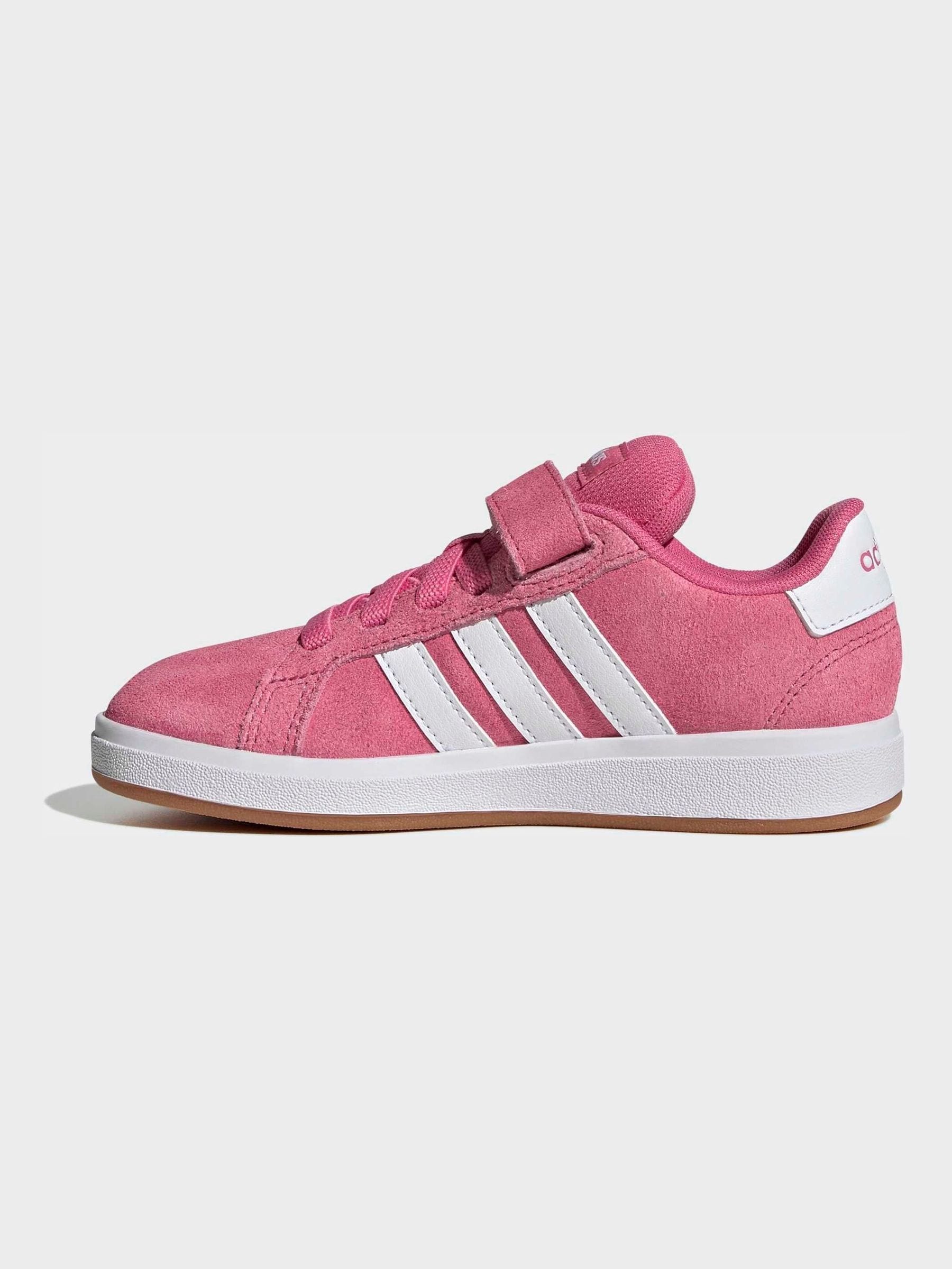 adidas Pink Grand Court 00s Suede Elastic Lace Kids Trainers image 4