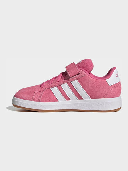 adidas Pink Grand Court 00s Suede Elastic Lace Kids Trainers image 4