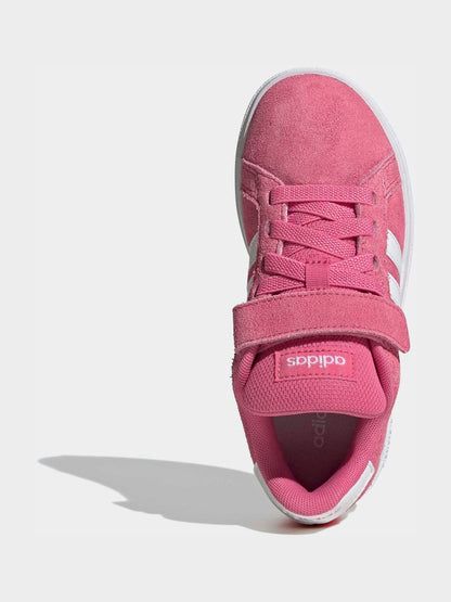 adidas Pink Grand Court 00s Suede Elastic Lace Kids Trainers image 7