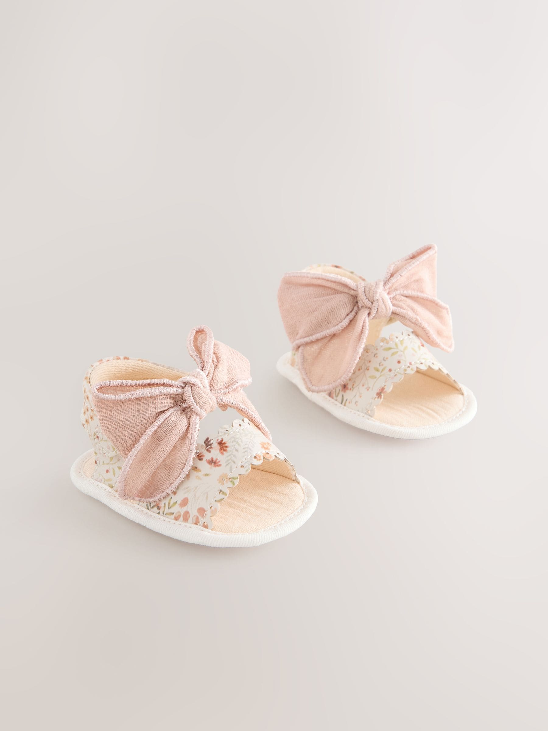 Pink Baby Bow Floral Sandals (0-24mths) image 1