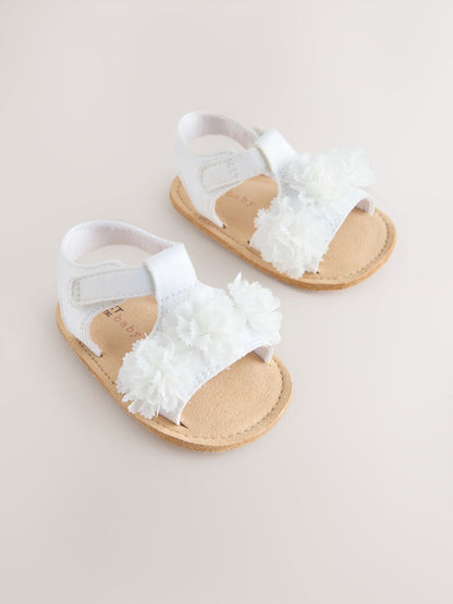 White Corsage Flower Baby Sandals (0-24mths) image 1