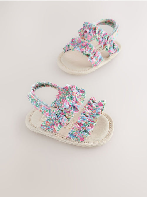 Pink Floral Baby Ruffle Sandals (0-24mths) image 1