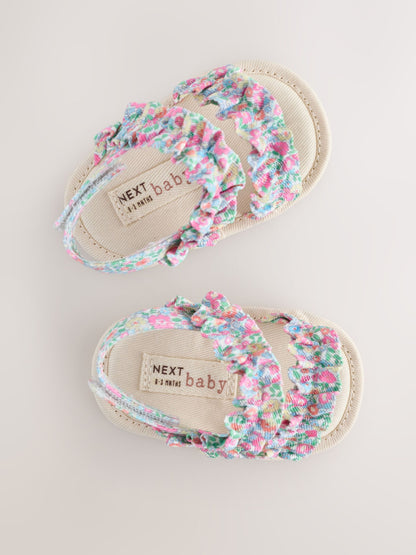Pink Floral Baby Ruffle Sandals (0-24mths) image 3