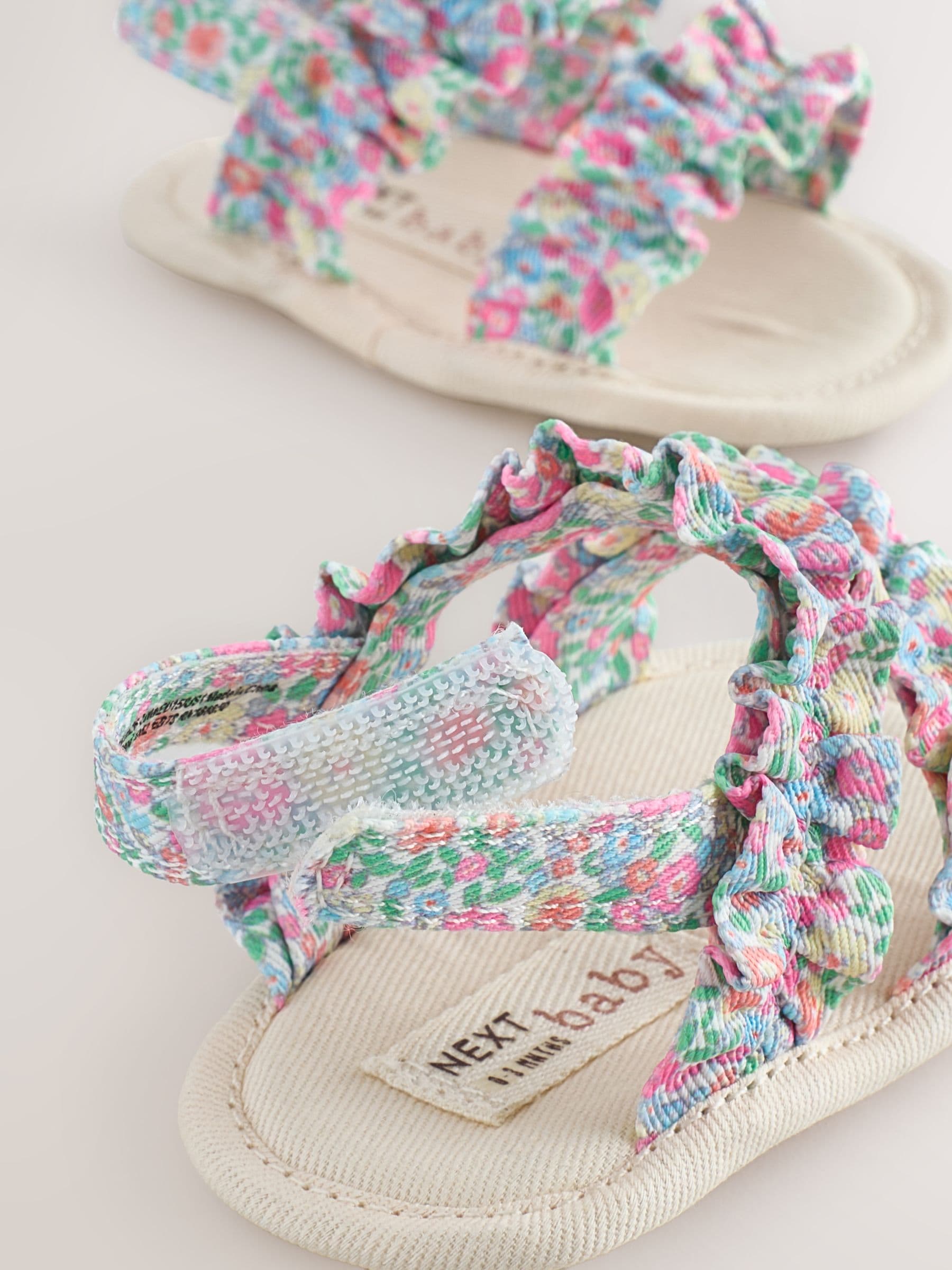 Pink Floral Baby Ruffle Sandals (0-24mths) image 4