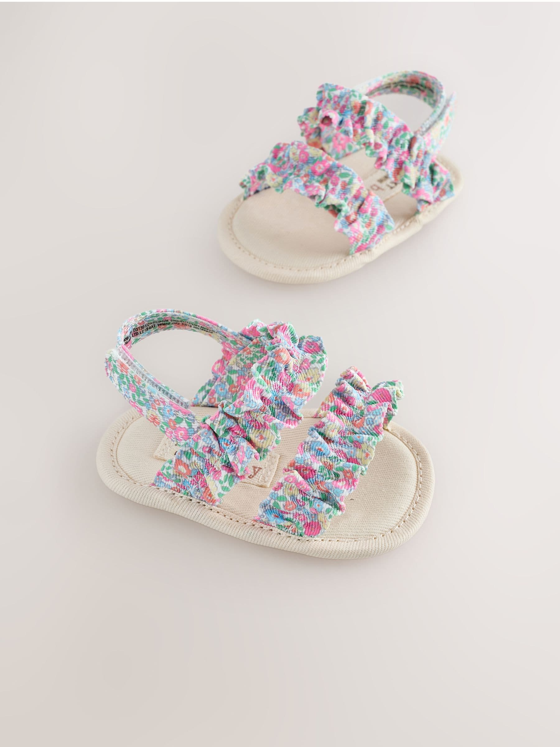 Pink Floral Baby Ruffle Sandals (0-24mths) image 1