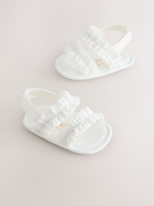 White Baby Ruffle Sandals (0-24mths) image 1