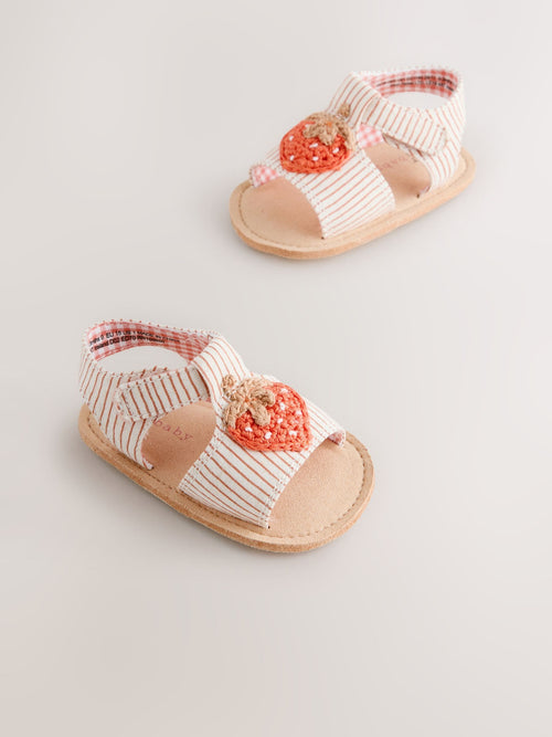 White/Pink Strawberry Baby Sandals (0-24mths) image 1
