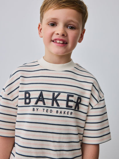 Baker by Ted Baker Stone/Grey/Red Textured T-Shirt image 3