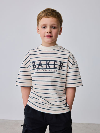 Baker by Ted Baker Stone/Grey/Red Textured T-Shirt image 1