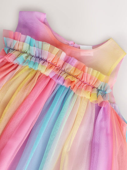 Rainbow Sleeveless Ruffle Mesh Party Dress (3-16yrs) image 6