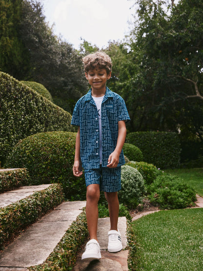 Baker by Ted Baker Blue All Over Print Shirt T-Shirt and Shorts Set image 2