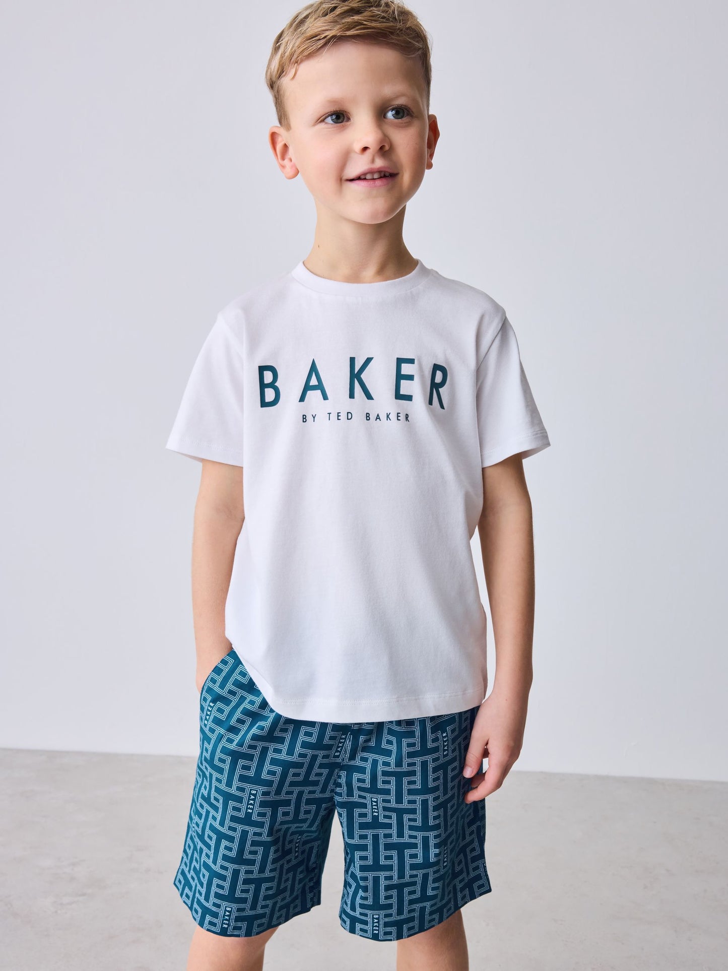 Baker by Ted Baker Blue All Over Print Shirt T-Shirt and Shorts Set image 3