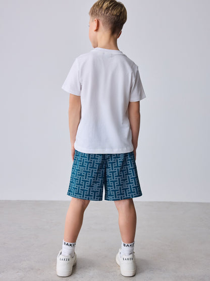 Baker by Ted Baker Blue All Over Print Shirt T-Shirt and Shorts Set image 7