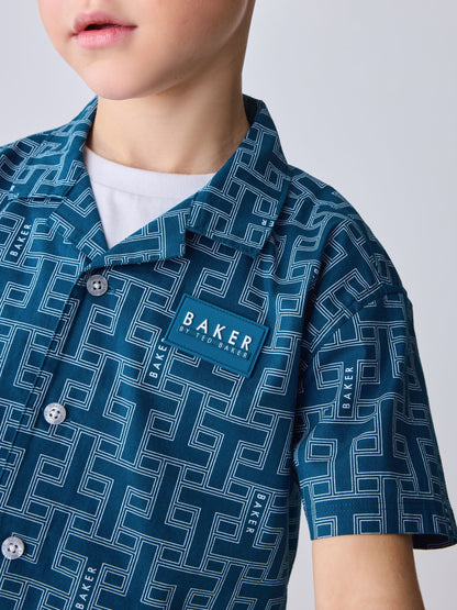 Baker by Ted Baker Blue All Over Print Shirt T-Shirt and Shorts Set image 9