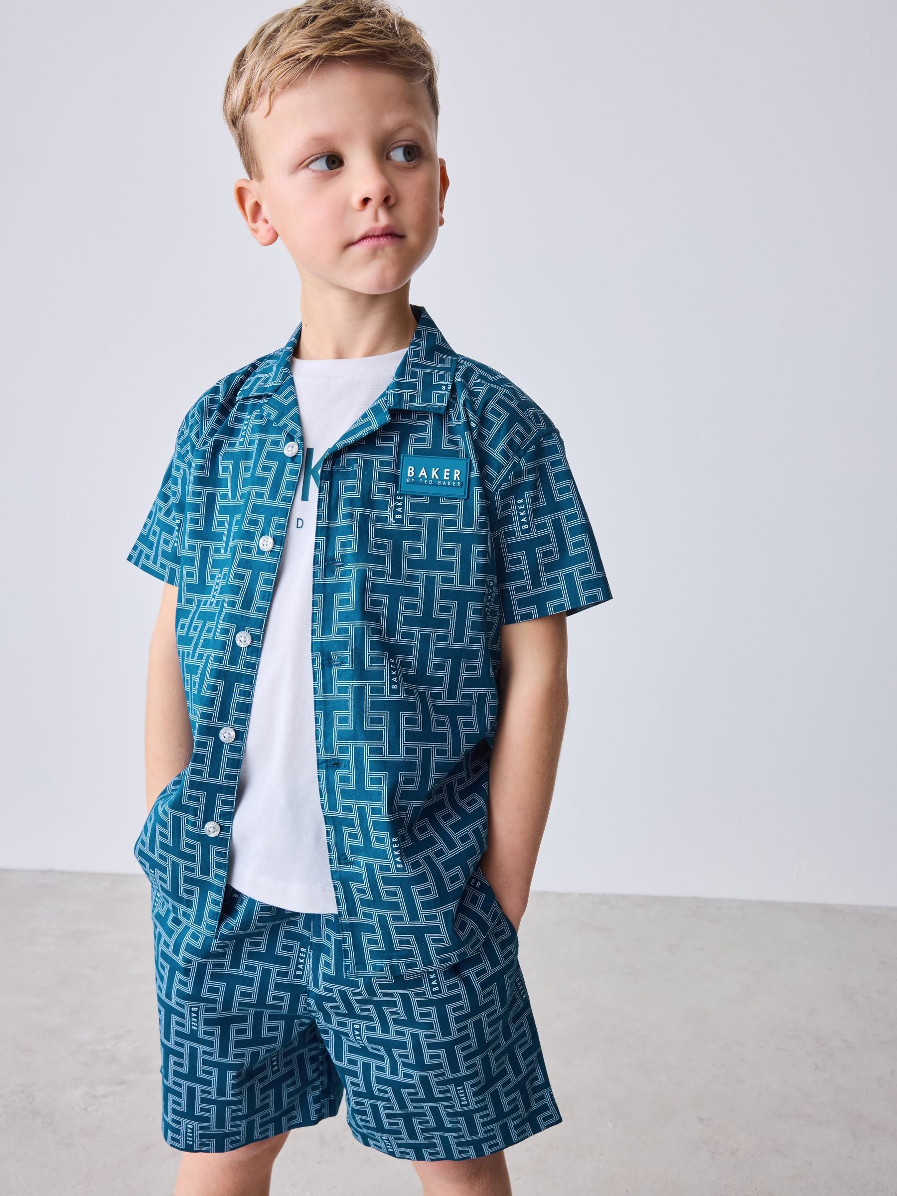 Baker by Ted Baker Blue All Over Print Shirt T-Shirt and Shorts Set image 1