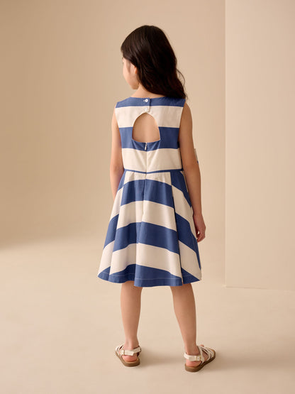 Blue Stripe Bow Occasion Dress (3-16yrs) image 3