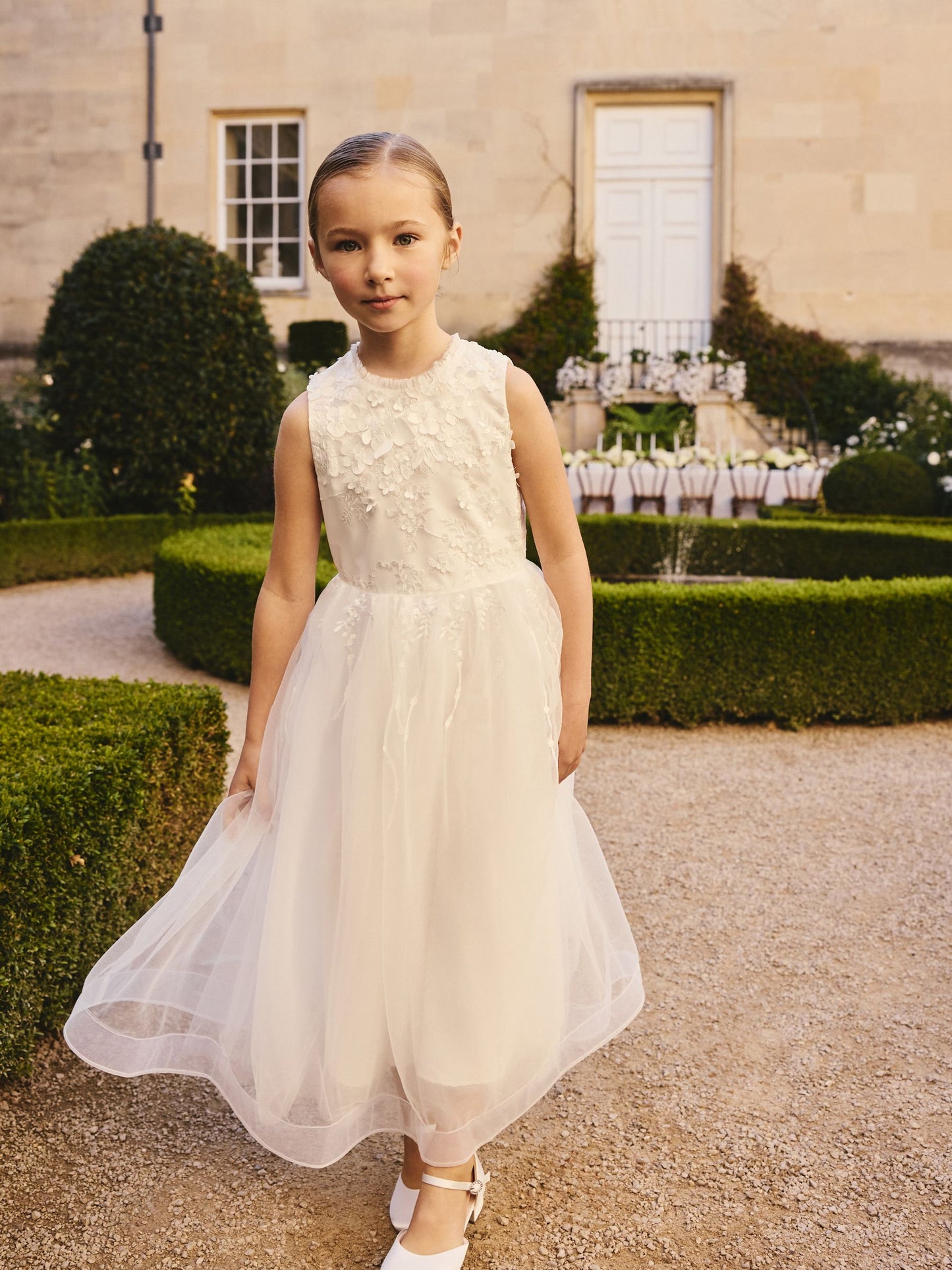 White Floral Embroidered Flower Bow Dress (3-16yrs) image 2
