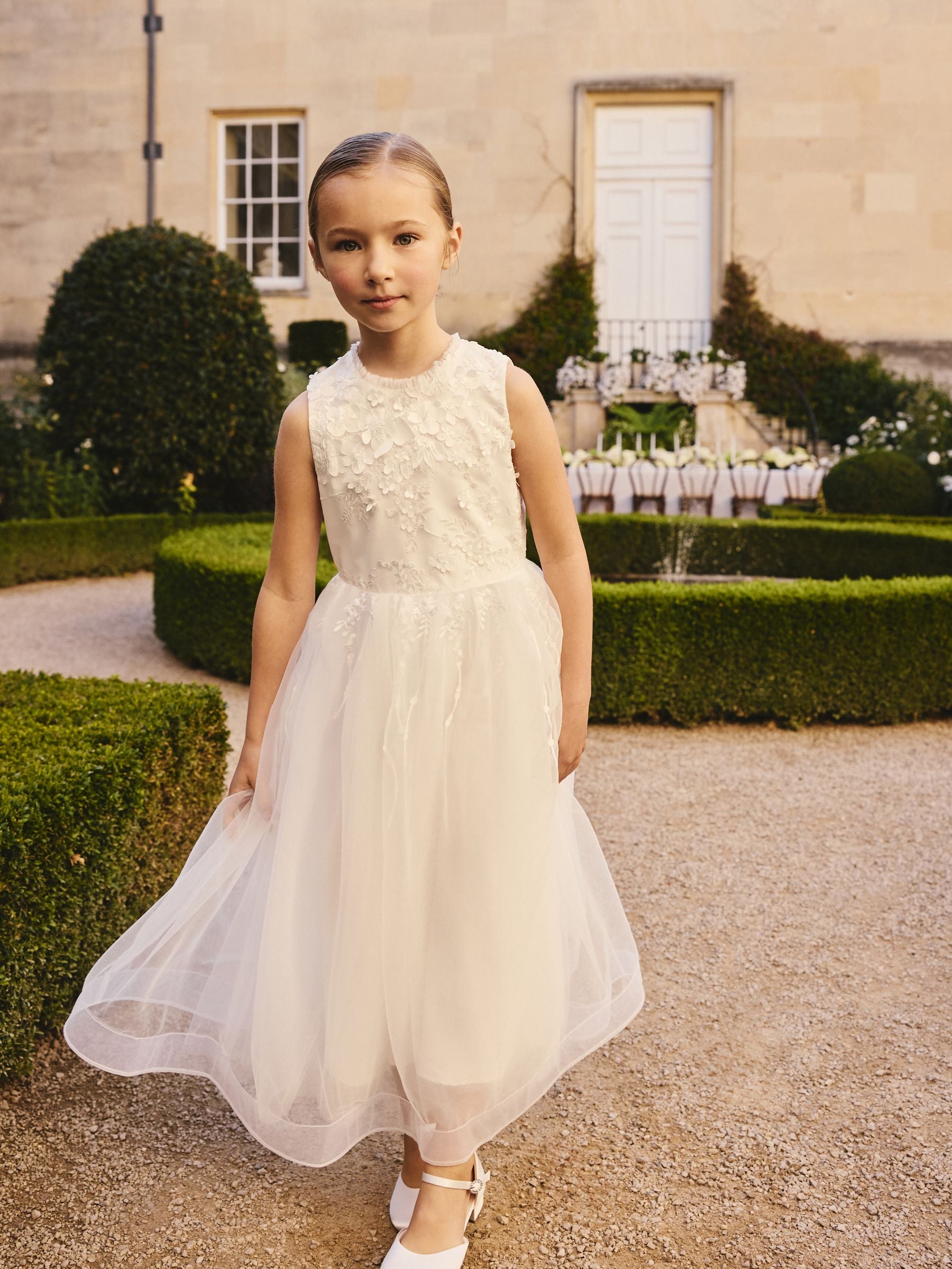 White Floral Embroidered Flower Bow Dress (3-16yrs) image 2
