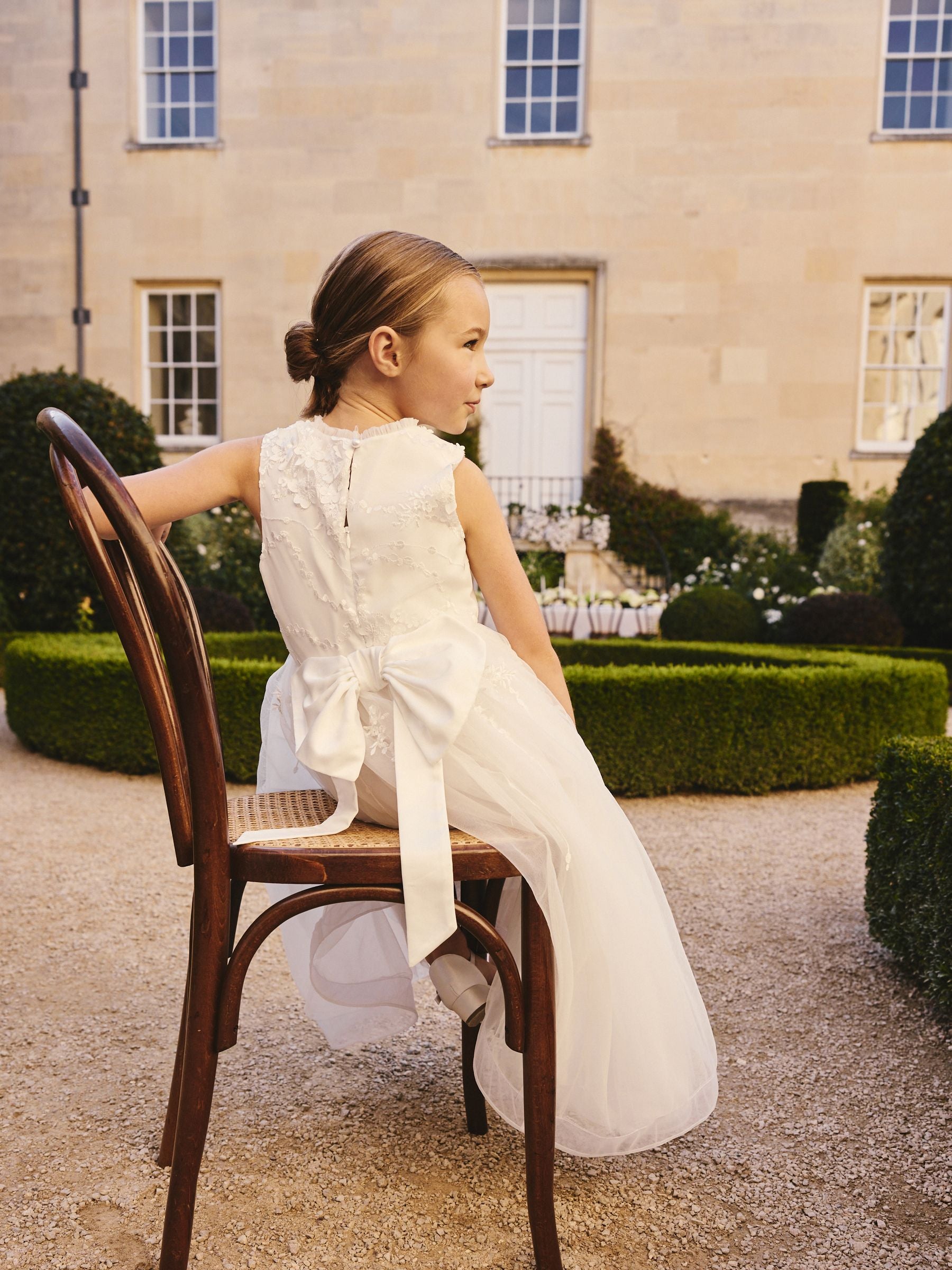 White Floral Embroidered Flower Bow Dress (3-16yrs) image 5