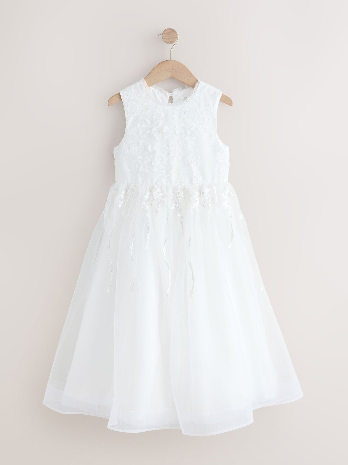 White Floral Embroidered Flower Bow Dress (3-16yrs) image 6