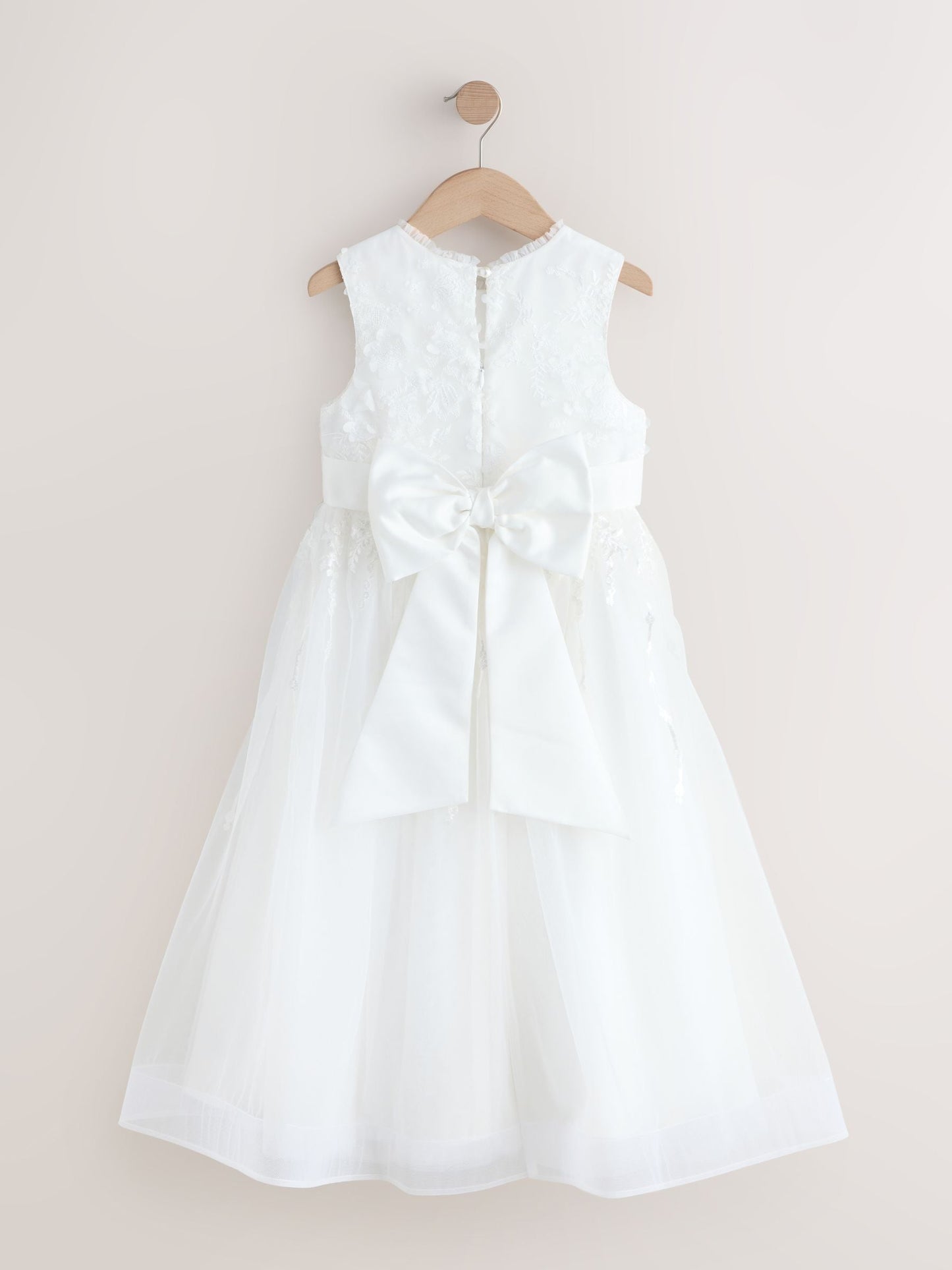 White Floral Embroidered Flower Bow Dress (3-16yrs) image 7