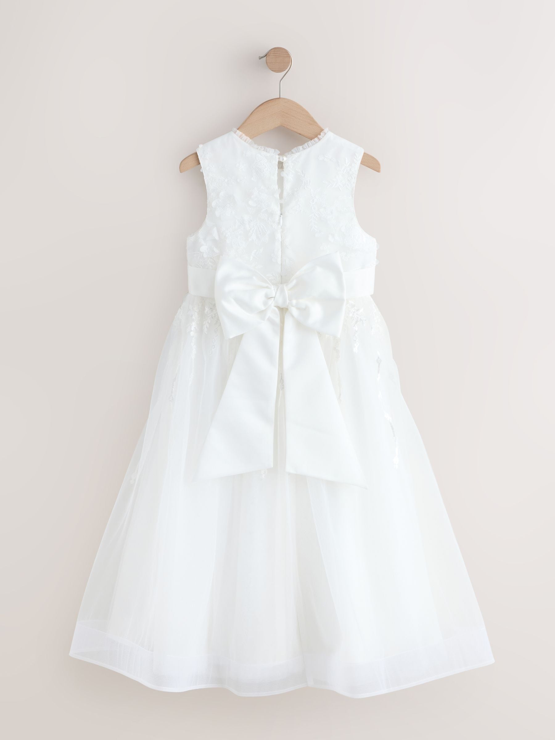 White Floral Embroidered Flower Bow Dress (3-16yrs) image 7