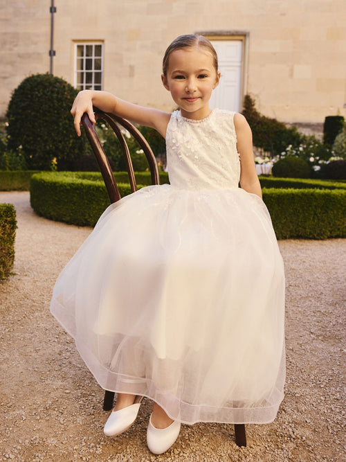 Dsiney Kidz - White Floral Embroidered Flower Bow Dress (3-16yrs) image 1
