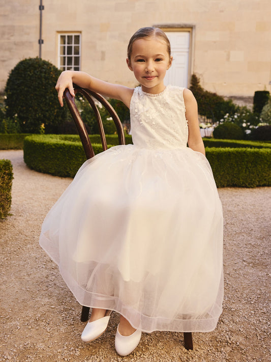 Dsiney Kidz - White Floral Embroidered Flower Bow Dress (3-16yrs) image 1