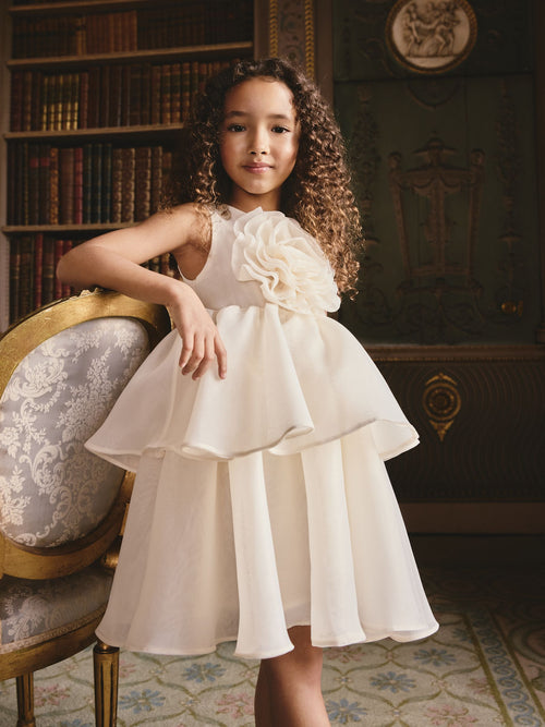 Ecru Flower Corsage Tiered Occasion Dress (3-16yrs) image 1