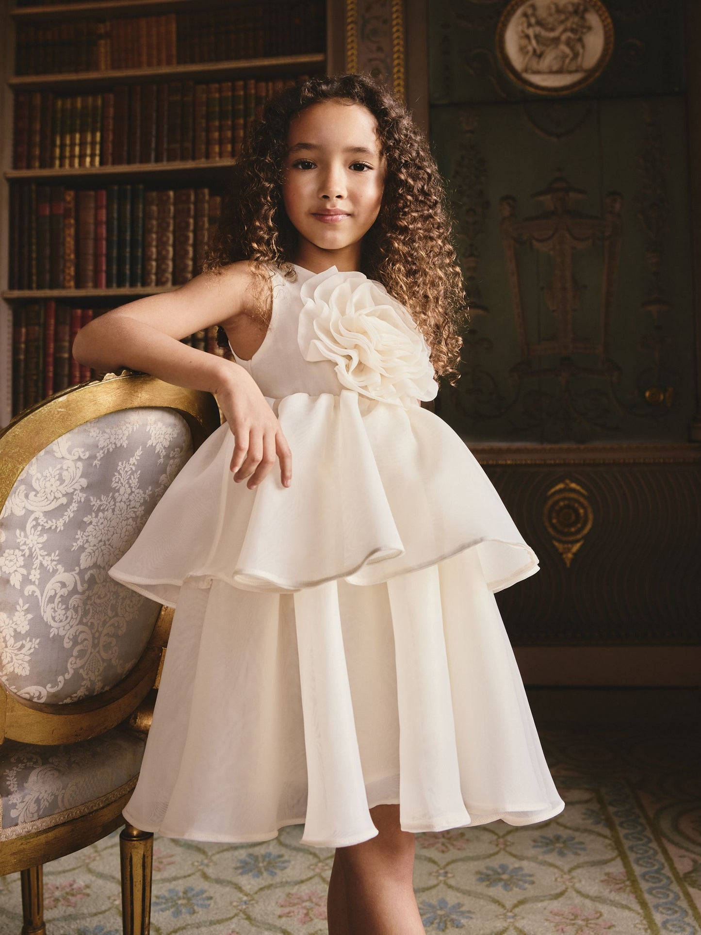 Ecru Flower Corsage Tiered Occasion Dress (3-16yrs) image 1