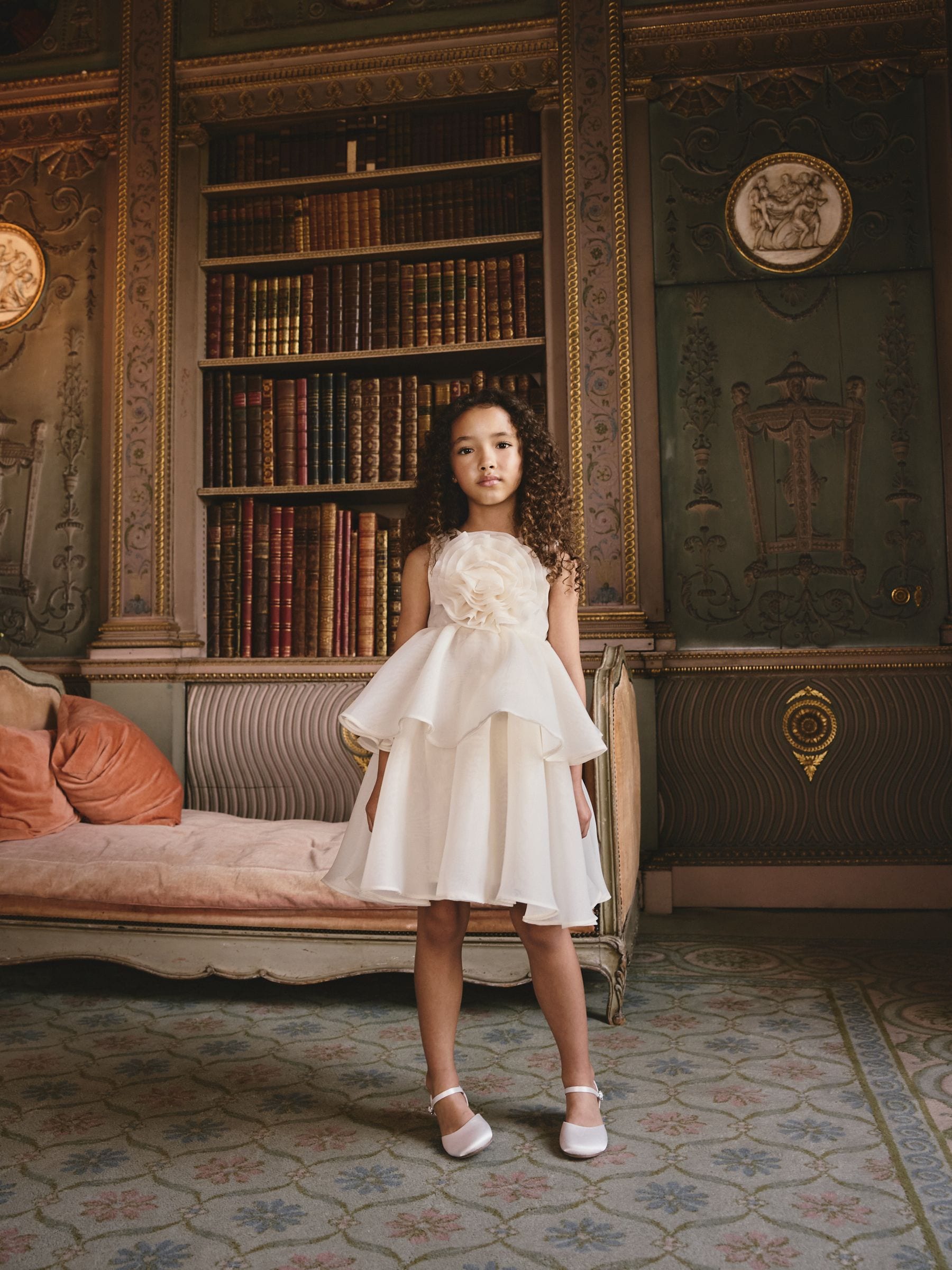 Ecru Flower Corsage Tiered Occasion Dress (3-16yrs) image 2