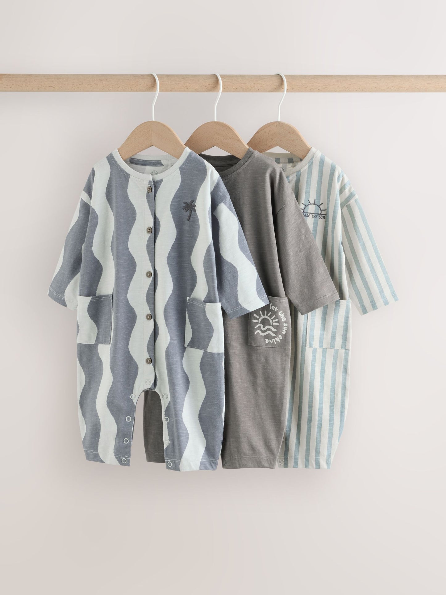 Grey Scandi Cactus Baby Rompers 3 Pack image 1
